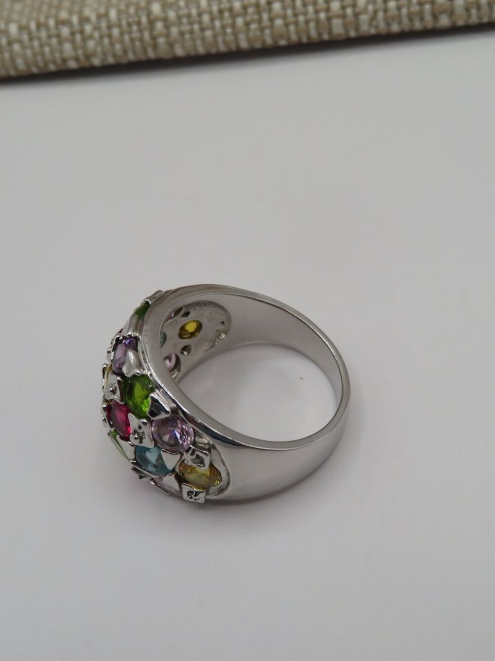 Multi Color Rhinestone Silver Tone Dome Cocktail Ring Sz 10 - Picture 9 of 12